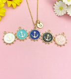 Gold Enamel Anchor Pendant Necklace, Nautical Gift N7194