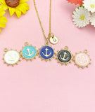 Gold Enamel Anchor Pendant Necklace, Nautical Gift N7194