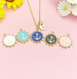 Gold Enamel Anchor Pendant Necklace, Nautical Gift N7194