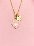 Gold Virgin Mary Pink Pendant Necklace, Religious Faith Jewelry Gift for Her, N7167P