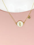 Gold Virgin Mary Sky Blue Pendant Necklace, Religious Faith Jewelry Gift for Her, N7168