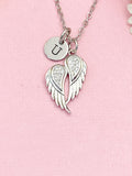 Guardian Angel Necklace, Silver Angel Wing Pendant Jewelry, N7173
