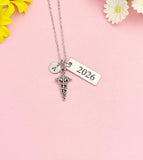 Silver Caduceus Charm Necklace, Graduation Year Gift, N4965Y