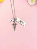 Silver Caduceus Charm Necklace, Graduation Year Gift, N4965Y