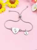Sweet Pea Flower Heart Charm Silver or Gold Bracelet – Dainty Floral Gift Jewelry, N634S