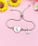 Sweet Pea Flower Heart Charm Silver or Gold Bracelet – Dainty Floral Gift Jewelry, N634S