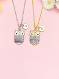 Owl Necklace, Gold Enamel Owl Pendant Animal Jewelry Gift, N7199