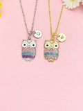 Owl Necklace, Gold Enamel Owl Pendant Animal Jewelry Gift, N7199