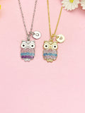 Owl Necklace, Gold Enamel Owl Pendant Animal Jewelry Gift, N7199