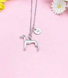 Gold Greyhound Charm Necklace, Personalized Initial Disc