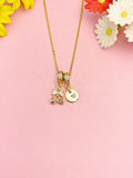 18K Gold Plated Cherry Bowknot Heart Charm Necklace, Cubic Zirconia Dainty Pendant