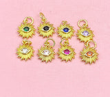Gold Sun Evil Eye Necklace, Protection Pendant, Celestial Jewelry, 18K Plated Brass Chain, N7175