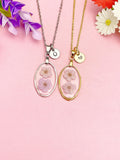 Silver or Gold Purple Press Flower Charm Necklace, N7191