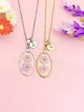 Silver or Gold Purple Press Flower Charm Necklace, N7191