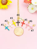 Cross Necklace, Gold Enamel Cross Pendant Jewelry Gift, N7191