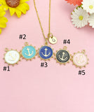 Gold Enamel Anchor Pendant Necklace, Nautical Gift N7194
