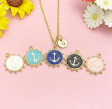 Gold Enamel Anchor Pendant Necklace, Nautical Gift N7194