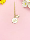 Gold Enamel Helm Pendant Necklace, Nautical Wheel Jewelry Gift, N7195