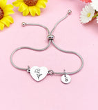 Sweet Pea Flower Heart Charm Silver or Gold Bracelet – Dainty Floral Gift Jewelry, N634S