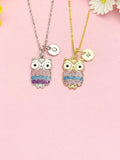 Owl Necklace, Gold Enamel Owl Pendant Animal Jewelry Gift, N7199