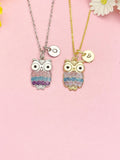 Owl Necklace, Gold Enamel Owl Pendant Animal Jewelry Gift, N7199