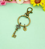 Bronze Skeleton Key Keychain, Vintage Key Pendant Bag Charm Gift, N7201