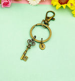 Bronze Skeleton Key Keychain, Vintage Key Pendant Bag Charm Gift, N7201