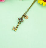 Skeleton Key Necklace, Bronze Vintage Key Pendant Jewelry Gift, 7201N