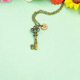 Skeleton Key Necklace, Bronze Vintage Key Pendant Jewelry Gift, 7201N