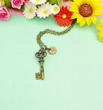 Skeleton Key Necklace, Bronze Vintage Key Pendant Jewelry Gift, 7201N