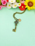 Skeleton Key Necklace, Bronze Vintage Key Pendant Jewelry Gift, 7201N