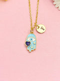 Gold Hamsa Hand Evil Eye Heart Necklace, Dainty Symbolic Pendant Gift, N7203