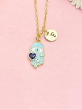 Gold Hamsa Hand Evil Eye Heart Necklace, Dainty Symbolic Pendant Gift, N7203