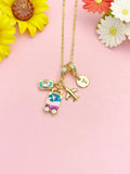 Gold Camera Luggage Airplane Necklace, Travel Charm Pendant Gift, N7204