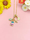 Gold Camera Luggage Airplane Necklace, Travel Charm Pendant Gift, N7204