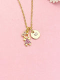 Gold Little Girl Pink Dress CZ Necklace, Dainty Daughter Pendant Gift, N7209