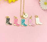 Gold Boot Enamel Necklace, Western Cowgirl Boot Pendant Jewelry Gift, N7211