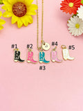 Gold Boot Enamel Necklace, Western Cowgirl Boot Pendant Jewelry Gift, N7211