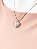 Silver Heart Flower Locket Pendant Necklace, Engraving Personalized Customized Jewelry, Tarnish Resistant, D391