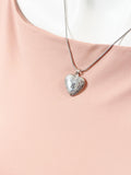 Silver Heart Flower Locket Pendant Necklace, Engraving Personalized Customized Jewelry, Tarnish Resistant, D391