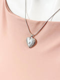 Silver Heart Flower Locket Pendant Necklace, Engraving Personalized Customized Jewelry, Tarnish Resistant, D391