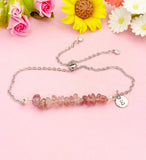 Silver Strawberry Quartz Bracelet, Natural Strawberry Quartz Gemstone Jewelry, N6120S