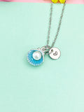 Silver Pearl Shell Charm Necklace, Blue, N5901