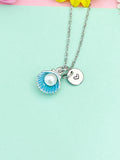 Silver Pearl Shell Charm Necklace, Blue, N5901