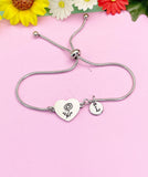 Silver Daisy Flower Heart Charm Bracelet – Dainty Floral Gift Jewelry, DS637