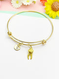 Gold Tooth Charm Bangle, Personalized Initial, Dentist Gift, B1326