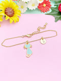 Gold Blue Cat Charm Bracelet, Initial Disc, Personalized Pet Lover Gift