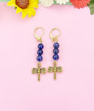 Lapis Lazuli Dragonfly Earrings, Natural Lapis Lazulie Gemstone Jewelry, E7215