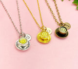 Lemon Tea Teacup and Saucer Charm Necklace, Tea Party Jewelry, NL6661