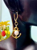 Gold Anchor Freshwater Pearl Drop Earrings, N866G